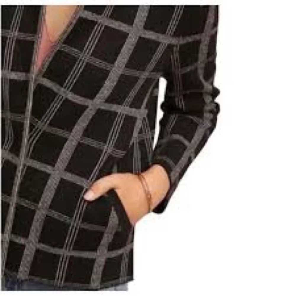 Anthropologie Moth Gray Red Plaid Collared Sweater Jacket - Picture 16 of 16